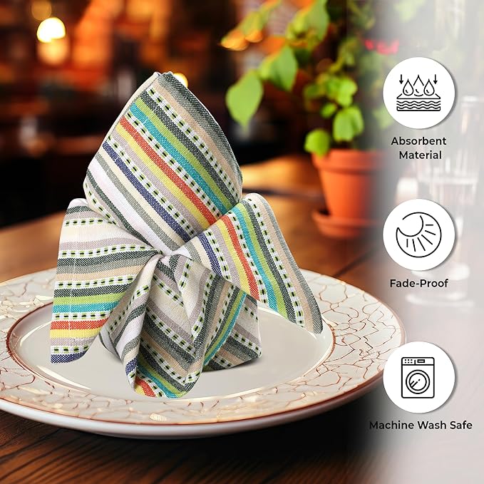 Urban Villa Cloth Napkins Set of 12 20x20 Inches 100% Cotton Napkins Cloth Washable Durable Reusable Absorbent Table Dinner Napkins Cloth for Hotel Lunch Restaurant Weddings Parties – Beige Stripes