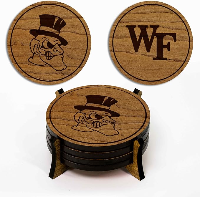 LazerEdge Wake Forest Demon Deacons Wooden Coaster Set - Cherry Wood - Officially Licensed Product - 4-Pack