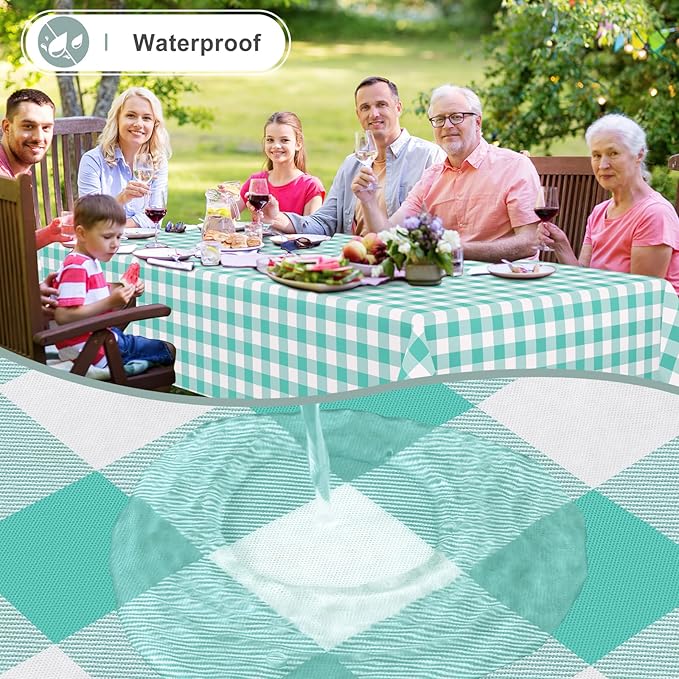 misaya Rectangle Waterproof Vinyl Table Cloth, Buffalo Flannel Backed Tablecloth, Wipeable Plastic Table Cover for Dinner, Kitchen, Outdoor (54" x 78", Teal and White)