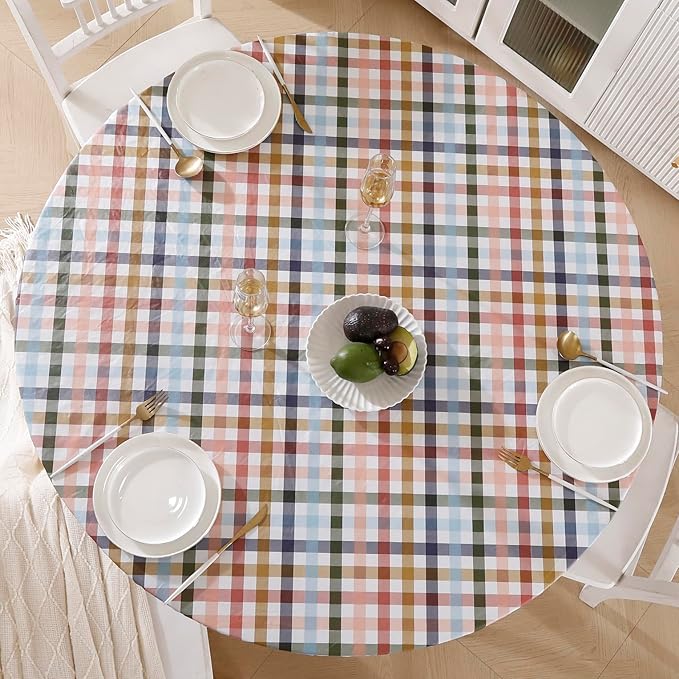 Walrus Round Vinyl Fitted Tablecloth with Flannel Backing Elastic Edge Design Table Cover Waterproof Oil-Proof PVC Table Cloth Stain-Resistant Best for 37"-44" Round
