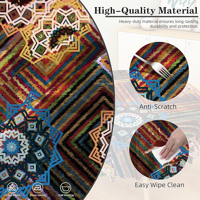Laeacco 36 Inch Colorful Patchwork Round Tablecloth Woven Flowers Geometric Abstract Art Print Table Cloth Washable Waterproof Wrinkle Free Table Cover for Kitchen Dining Picnic Party Decoration