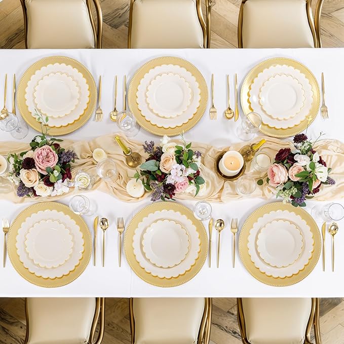 LIYH 24 Pcs Plastic Round Charger Plates 13'' Gold Charger Plates Chargers for Dinner Plate Great for Table Setting Wedding Party Decoration