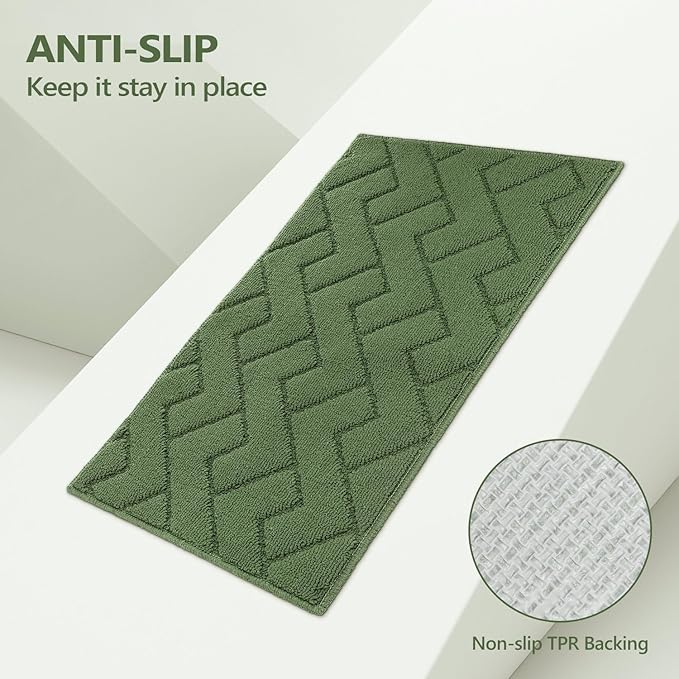 hicorfe Kitchen Rugs and Mats Sets,2 Pieces Super Absorbent Polypropylene Non-Slip Rug,Soft Comfort Floor Mat,Washable for Kitchen,Hallway,Office,Sink,Laundry(20" x 32" + 20" x 48",Green)