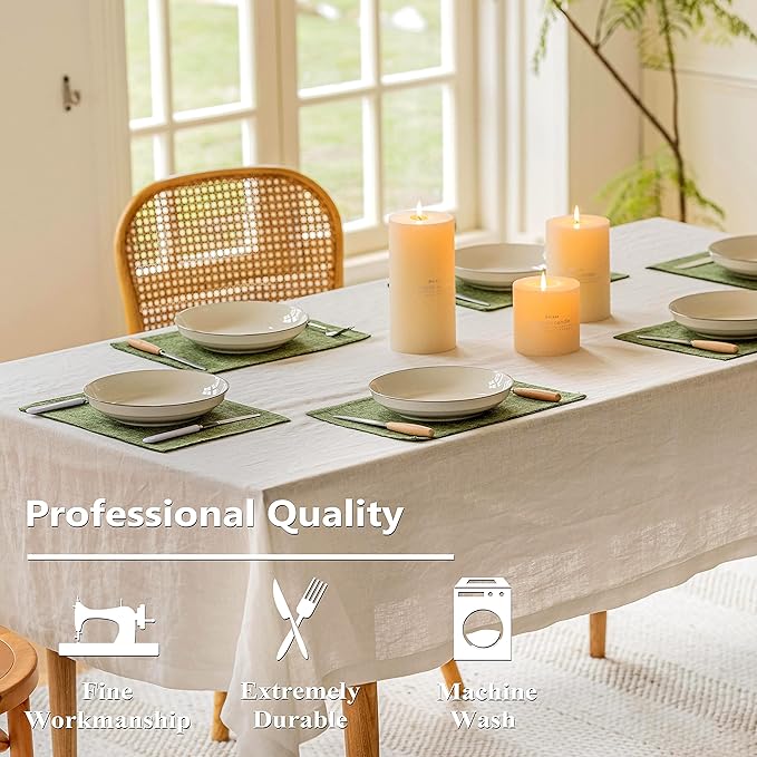 Home Brilliant Linen Cloth Placemats Set of 6 Heat Resistant Dining Table Place Mats Kitchen Washable Dining Mats for Dinner Decor, Green
