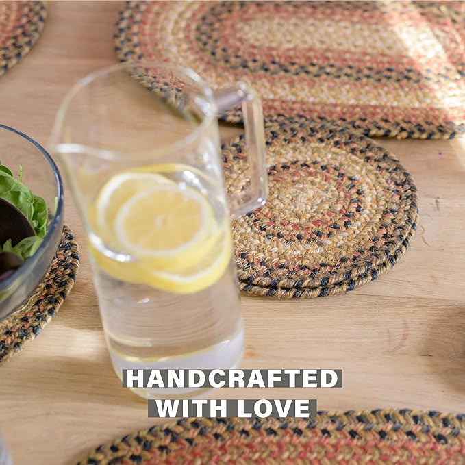 Homespice Russet Jute Braided Coasters 4", Warm Country Decor, Set of 6, Multicolor - Durable, Absorbs Moisture, Easy to Clean and Protects Furniture