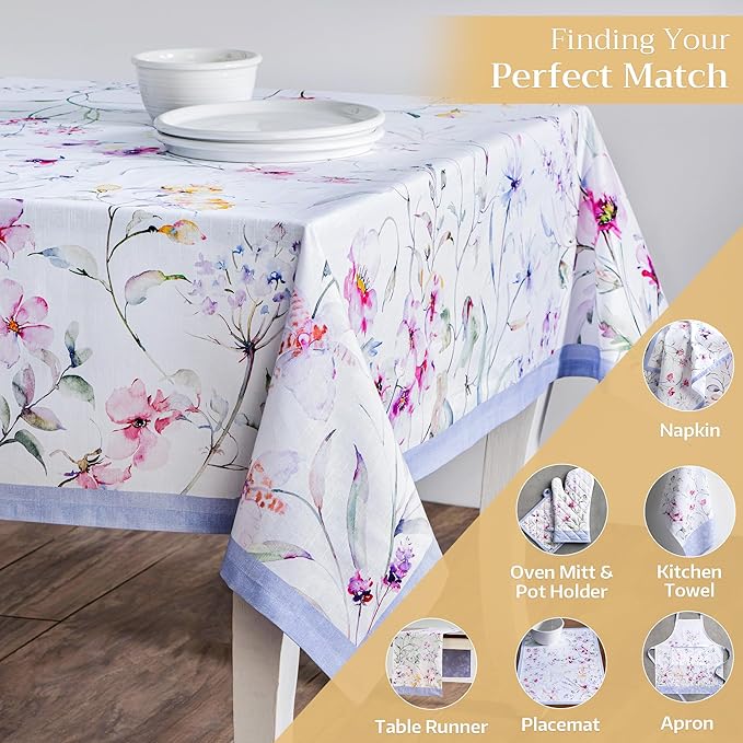 Maison d' Hermine Table Cloth Rectangle Table 100% Cotton 60 x 90 Inches Tablecloth Reusable Decorative for Dining Room Farmhouse Home Valentines Day Decorations Spring Summer - Summer Floral