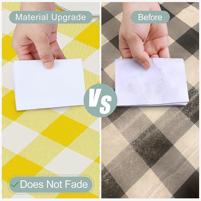 misaya Rectangle Waterproof Vinyl Table Cloth, Buffalo Flannel Backed Tablecloth, Wipeable Plastic Table Cover for Dinner, Kitchen, Outdoor (60" x 102", Yellow and White)