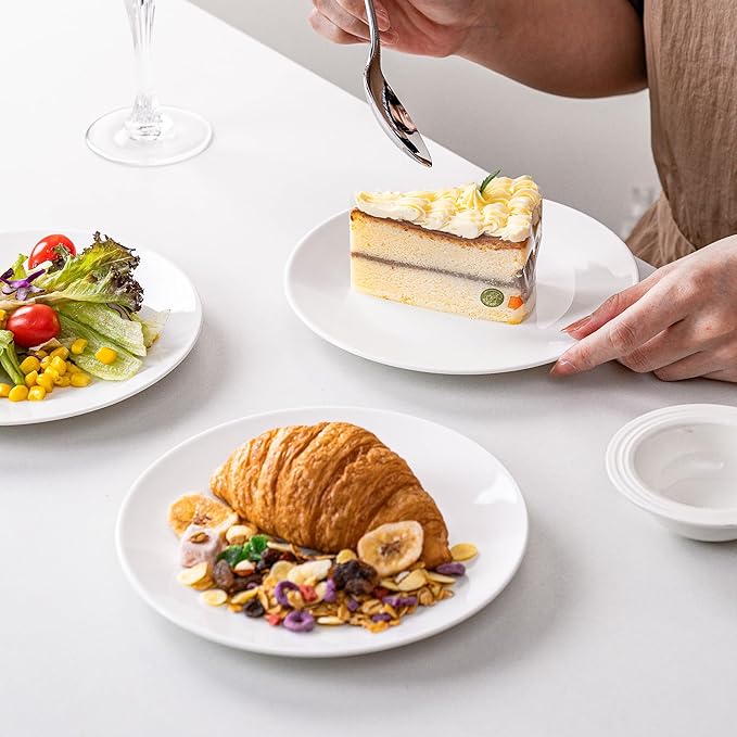 White Salad Plates Set of 6, 7.5 Inch Ceramic Plates – White Porcelain Appetizer & Dessert Plates for Kitchen, Salad, Snack & Everyday Use, Microwave & Dishwasher Safe