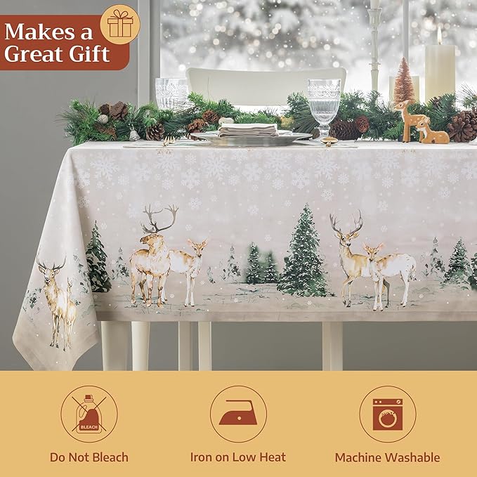 Maison d' Hermine Table Cloth Square Table 100% Cotton 60 x 60 Inches Fall Tablecloth Reusable Everyday Use for Thanksgiving Christmas Decorations Dining Farmhouse Party (Deer in The Woods)