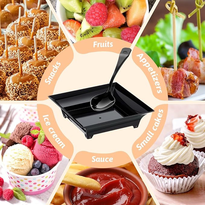800 Pcs Mini Appetizer Plates with Spoons 2.44" x 2.44" Disposable Mini Dessert Plates Plastic Appetizer Bowls Tiny Serving Trays for Valentines Day Party Birthday, Wedding