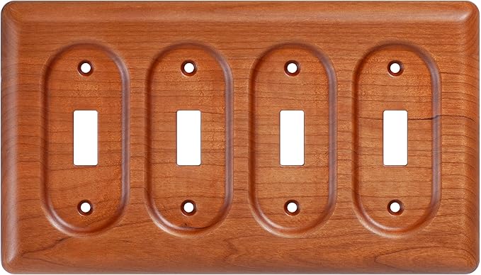 Four Rocker 4 Toggle Light Switch Cover Plate Made of Cherry Wood Durable Elegant Design Perfect for Home Decor