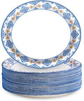 50Pcs Blue Floral Oval Plates 10"x 12", Large Disposable Paper Plates, Heavy Duty Flower Plate Tableware for Family Gathering, Dinner Time, Birthday, Wedding, Holiday Party Serving Supplies