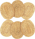 Oval Woven Placemats Set of 6, Natural Water Hyacinth Charger Plates Non-Slip Weave Placemats Farmhouse Straw Braided Rattan Tablemats, Oval Wicker Place Mats for Dining Table