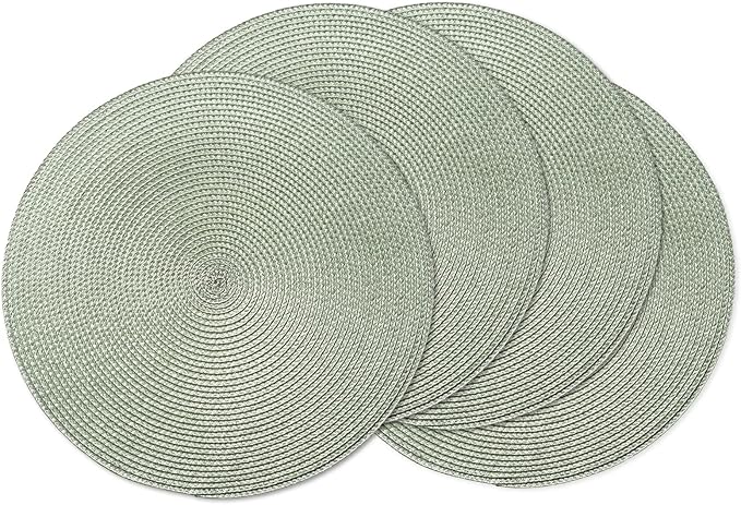 AHHFSMEI Round Braided Placemats 15 Inch Round Table Mats for Dining Tables Natural Woven Heat Resistant Place mats Set of 4 (Sage Green,4)