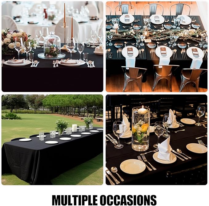 Smiry 4 Pack Rectangle Table Cloth, Waterproof Anti-Scratch Polyester Tablecloth, Decorative Washable Fabric Table Cover for Dining, Buffet, Parties and Outdoor, 60x84, Black