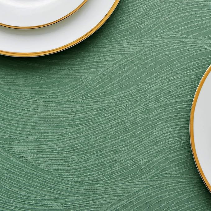 maxmill Jacquard Table Cloth Swirl Design Water Resistant Wrinkle Resistance Heavy Weight Soft Tablecloth for Kitchen Dinning Tabletop Decoration Oblong 60 x 140 Inch Sage Green