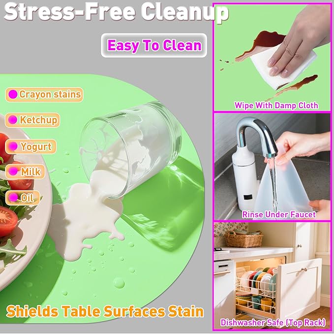 Oval Silicone Placemat Set of 4,Heat Resistant Placemats, Silicone Table Mats,Non-Slip Dining Mat for Home,Waterproof Easy Clean Kids Placemats,17"x12" Ultra-Thin Translucent (4Pcs, Green)