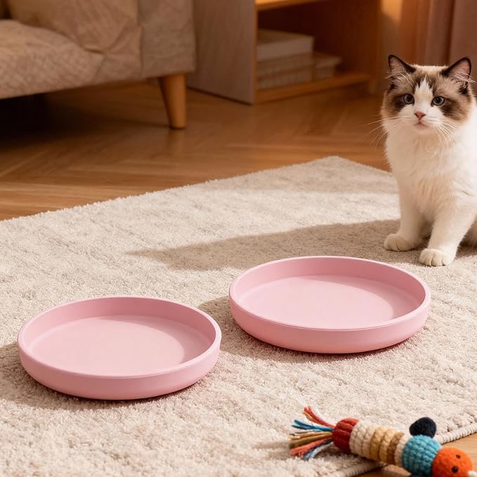 2 Pcs Silicone Cat Bowls Non-Slip Cat Dish for Dry & Wet Food Shallow Relief Whisker Fatigue Pet Bowl Set for Cats Small Dogs, Pink