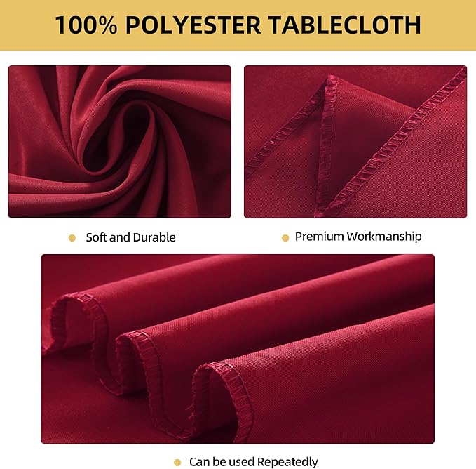 6-Pack Round 108-inch Burgundy Table Cloths, Solid Stain and Wrinkle Resistant Circular Tablecloth, Premium Plain Weave Polyester Fabric Table Linen Covers for Hotel, Banquet