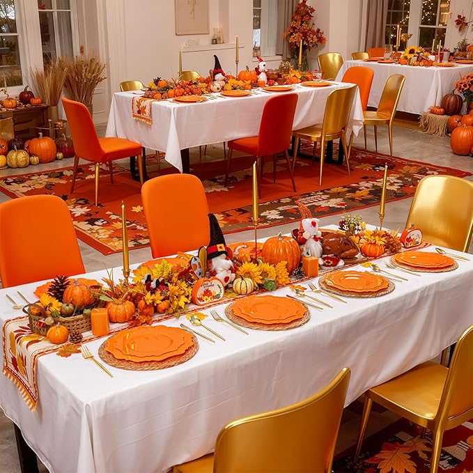 COLOSUS 100pcs orange Disposable Plastic Plate-Heavy duty plate for Party/Wedding/anniversary 50 dinner plates and 50 dessert/salad plates
