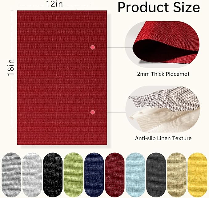 Blue Forest Placemats Set of 8, Dual-Layered Thickened Faux Line Table Mats Heat Resistant Machine Washable Wrinkle Free Place Mats for Kitchen Dining Outdoor/Indoor (Red)