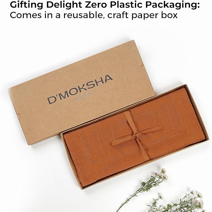 D'Moksha Homes Linen Rust Table Runner 72 Inches Long - 100% Pure Linen Hemstitch Table Runner 14 x 72 Inch for Dresser, Dining and Spring, Easter - Classic Hemstitch