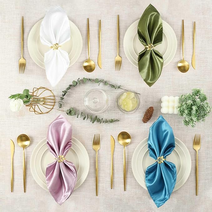 Gold Napkin Rings Set of 12, Shiny Zinc Alloy, Durable Polished Leaf Shaped Napkin Rings Fits Any Beautiful Table Decor for Christmas, Wedding, Party, Gift Idea for Elegant Table Settings