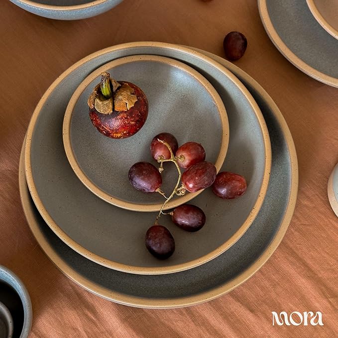MORA Large Plates Set of 4, 10.5 inch Ceramic Pottery Dinner Plates - Microwave, Oven and Dishwasher Safe - Harvest