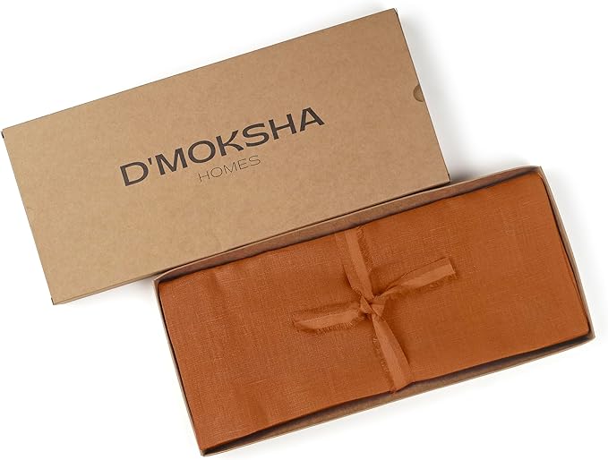 D'Moksha Homes Linen Rust Table Runner 120 Inches Long - 100% Pure Linen Dining Table Runner 14 x 120 Inch for Spring, Easter - Machine Washable