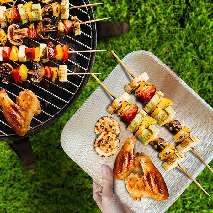 Raj Eco Compostable Palm Leaf Plate Like Bamboo Plates Disposable - 10 Inch Square 100 Party Plates, Natural Wooden, Eco-Friendly, Fancy Biodegradable & Disposable Wedding Picnic Plate