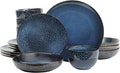 Gibson Elite Matisse 16-Piece Dinnerware Set – Double Bowl Reactive Glaze Cereamic Stoneware in Blue – Plates and Bowls Sets for 4, Microwave & Dishwasher Safe, Rustic Modern Design