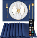 Cloth Placemats Set of 8 - Thickened Navy Blue Table Placemats Set - Heat Resistant Dining Table Place Mats Washable Kitchen Table Mats Set of 8, 18x12 inch, Easy to Clean(Blue)