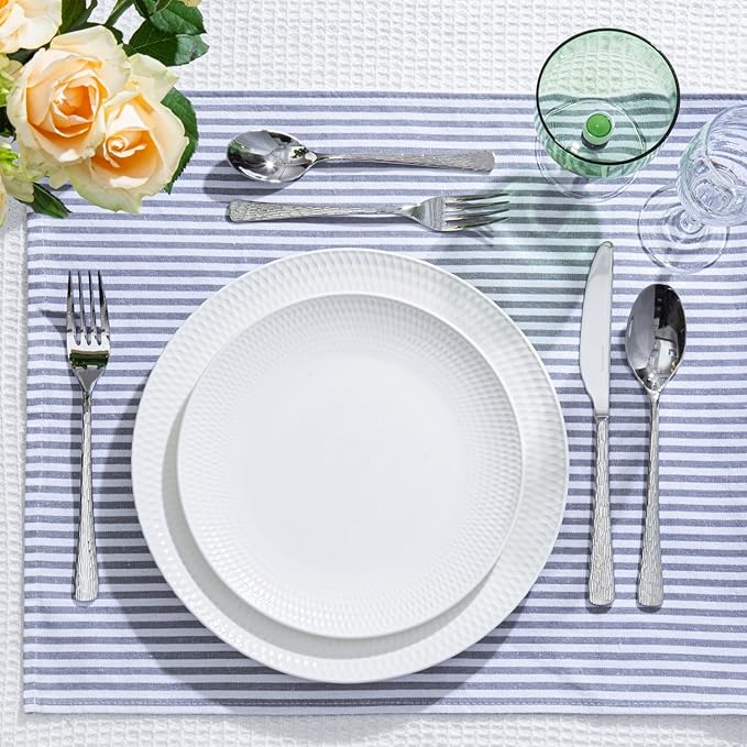KINGSTONE Hammered Silverware Set, 20-Piece Flatware Set, 18/10 Stainless Steel Premium Cutlery with Unique Ripple Handles Design Mirror Polished - Dishwasher Safe