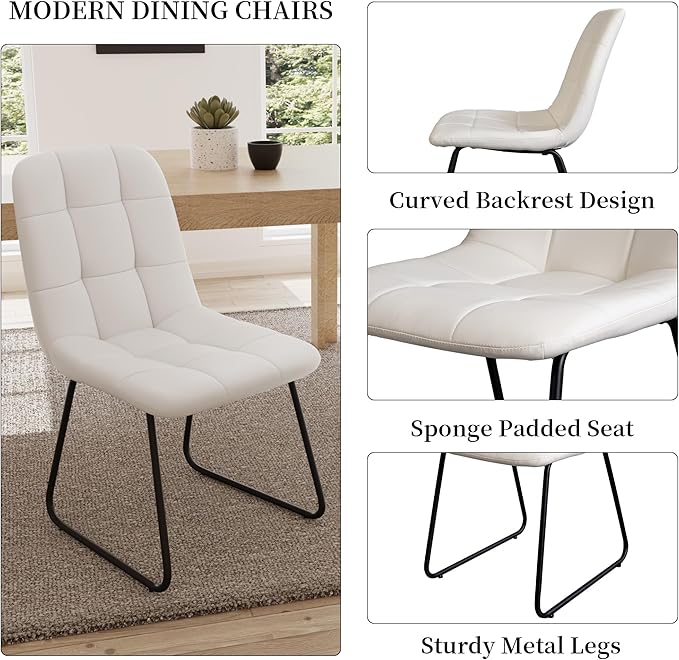 45.3 Inch Round Dining Table Set for 4, Mid Century Modern Small Kitchen Coffee Set for Dining Room Kitchen Apartment (Oak Table + 4 U-Shaped White Chairs)
