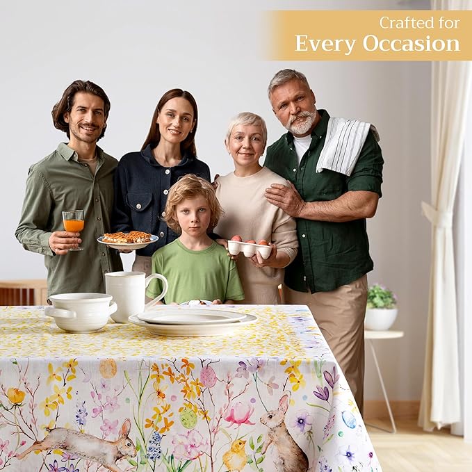 Maison d' Hermine Table Cloth Rectangle Table 100% Cotton 70 x 120 Inches Tablecloth Reusable Decorative for Dining Room Farmhouse Home Valentines Day Decorations Spring Summer - Easter Zest