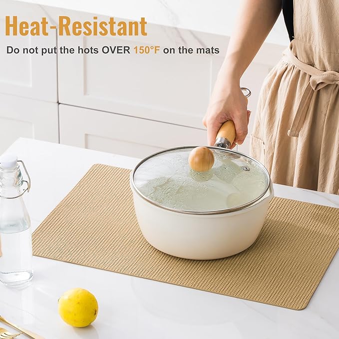 Jovono Faux Leather Placemats Set of 8, Waterproof Washable Table Mats, Easy-Clean Heat Resistant Kitchen Vinyl Place Mat for Dining Table, Restaurant, Indoor, 17.8"x11.8", Yellow