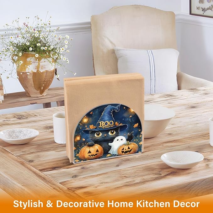 Cat Pumpkin Ghost Napkin Holder for Table Kitchen Decor Acrylic Paper Napkin Holders for Tissue Dining Room Indoor Outdoor Party Holiday Accessories