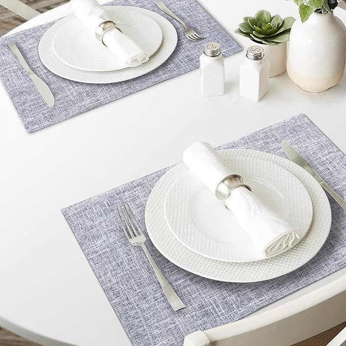 Cloth Placemats Set of 8, Double Thickened Washable Dining Table Mats Place Mats Indoor/Outdoor Linen Place Mats for Dinner Table Durable Table Mats Easy to Clean(Silver Gray)