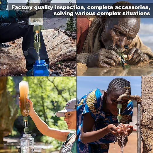 Straw Water Filter - Portable Water Purifier, Water Filtration System, Reusable Water Straw Purification - Outdoor Emergency and Survival Gear for Hiking, Camping Accessories and Travel