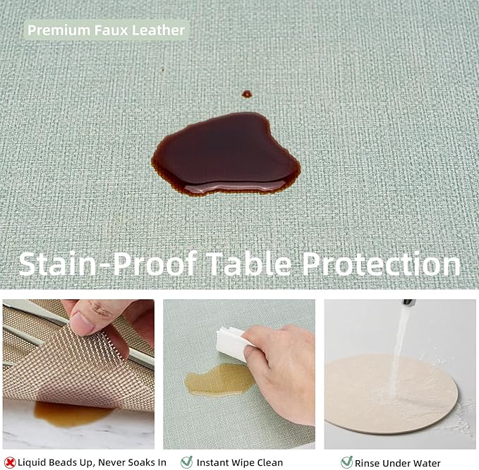 Round Wipeable Placemats Set of 2 – Faux Leather Round Table Mats, Waterproof & Washable Vinyl Placemats, Circle Design for Dining Table Decor– Sage Green
