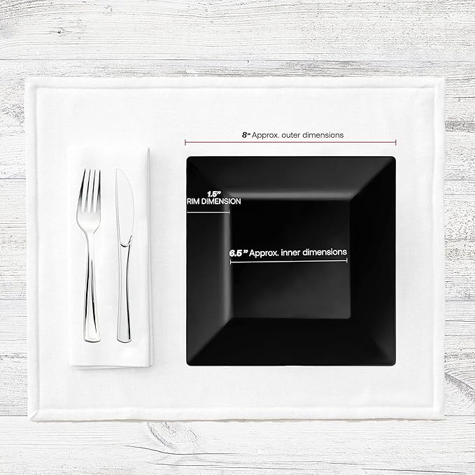 Smarty Had A Party 120 Disposable Plastic Dessert Plates, 8" Black Salad Plates for Appetizers and Buffets, Bulk Party Supplies for Events and All Occasions