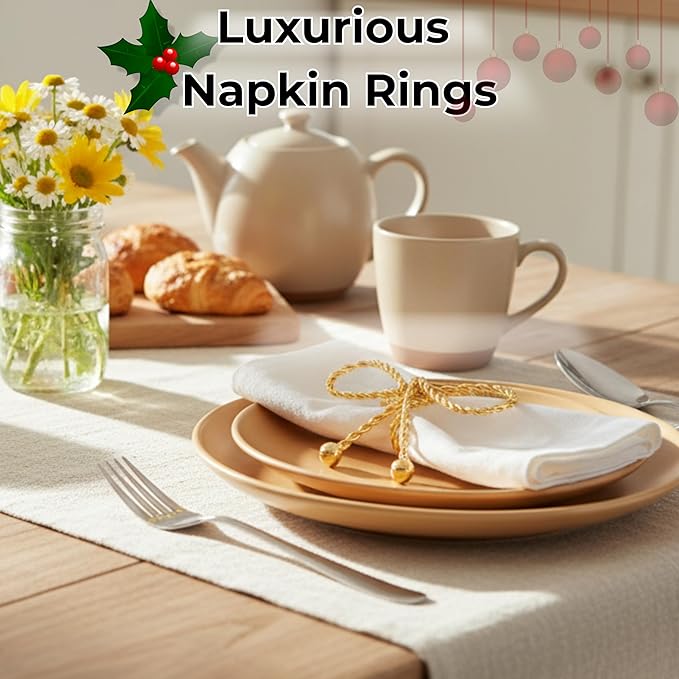 ALPHA Living HOME Napkin Rings Set of 12, Holiday Napkin Holders, Metal Napkin Rings for Safari Theme Table Décor Handmade for Holiday, Weddings, Receptions, Banquets, Events, Bow Shape, Gold