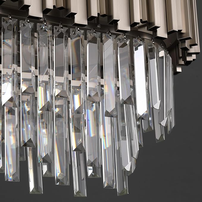 L51.2 Nickel Rectangle Crystal Chandelier for Dining Room Modern Luxury Light Fixture Linear Kitchen Island Contemporary Pendant Ceiling Light Oval Raindrop Chandelier Lighting 19-Light