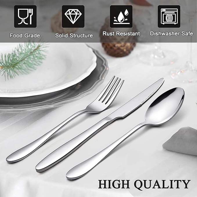 LIANYU 60 Piece Silverware Flatware Set for 12, Stainless Steel Home Kitchen Hotel Restaurant Cutlery Set, Eating Utensils, Mirror Finished, Dishwasher Safe