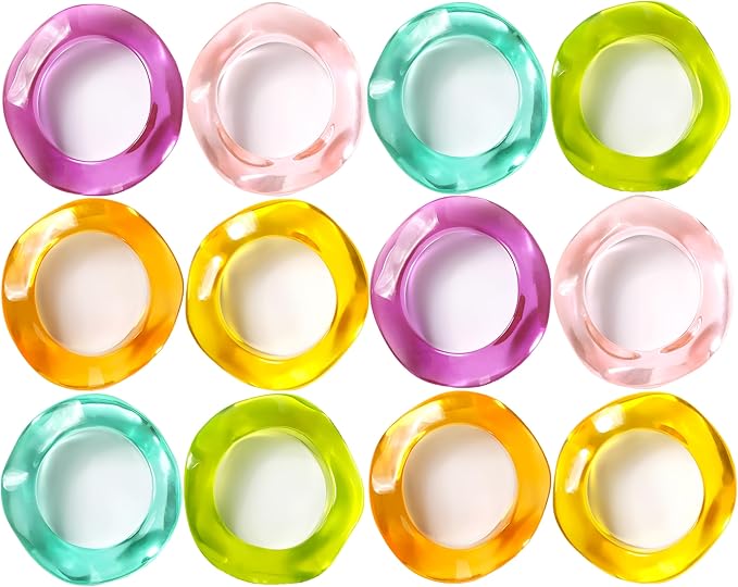 CLEENTABLE Epoxy Resin Spring Napkin Rings Set of 12 - Irregular Napkin Holders for Dining Table, Party Decor, Weddings, Everyday Use, Elegant Tabletop Accents (Multi Pastel)