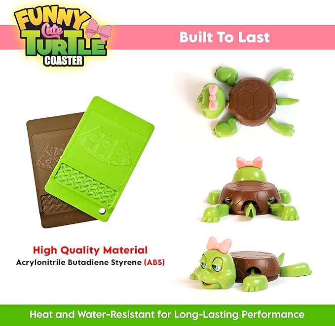 Funny Turtle Coaster, Cute Turtle with Pink Bow & Funny Face Expression,Turtle Cup Holder, Coaster for Desk & Home Decor, Gag Gift for Tortoise Lovers