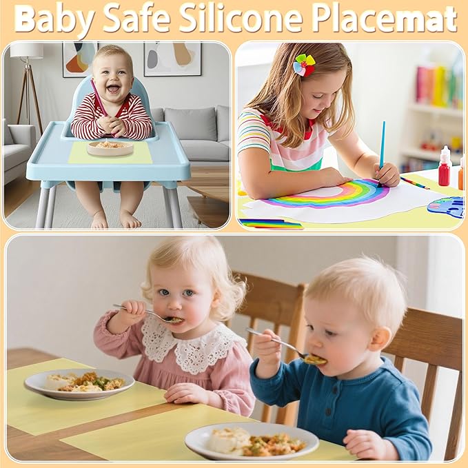 Silicone Placemat Set of 4,Heat Resistant Non-Slip Silicone Mat for Dining Table and Kitchen,Waterproof Wipeable Easy Clean Upgrade Table Mat 15.8"x11.8" Ultra-thin Semi-Transparent (Yellow)