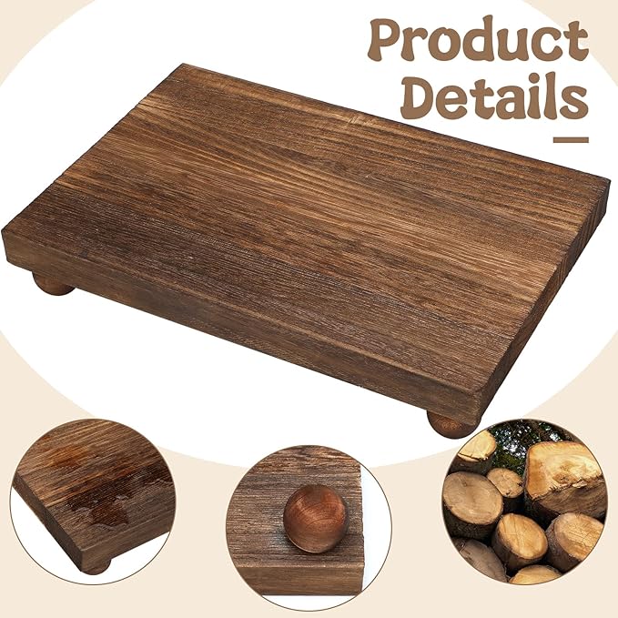 Amyhill Wood Pedestal Stand Kitchen Soap Tray Farmhouse Wooden Riser Stand for Kitchen Bathroom Counter Table Decor Plant Candle Vases Display (Dark Brown, 12 x 7 inch)