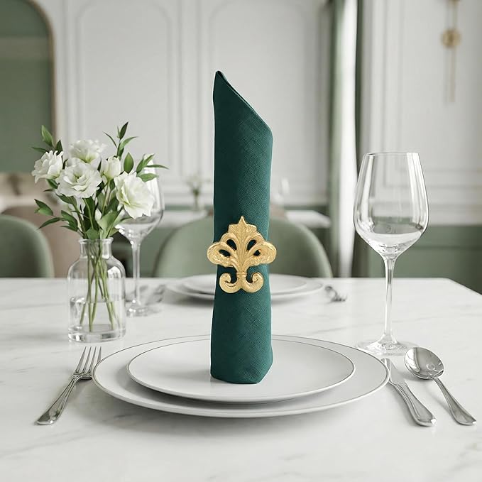Premium Metal Napkin Rings Set of 12 - Fleur-de-Lis Napkin Holders for Dining Table, Weddings, and Special Events - Elegant Table Décor for Home & Restaurants (Gold) - CLEENTABLE
