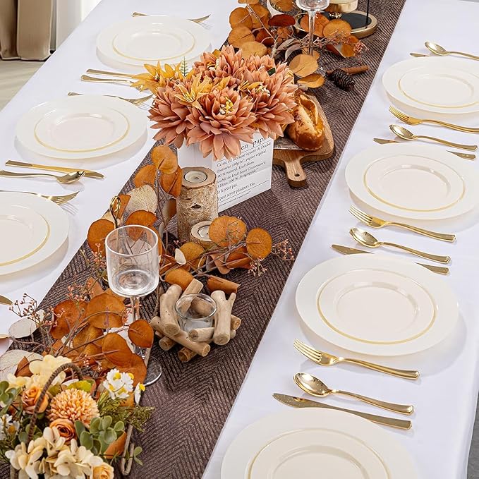I00000 100 Pc Ivory Plastic Plates,7inch Cream Dessert Plates, Elegant Disposable Plate Perfect for Birthday, Wedding, Baby & Bridal Shower or Party (100 Guests)